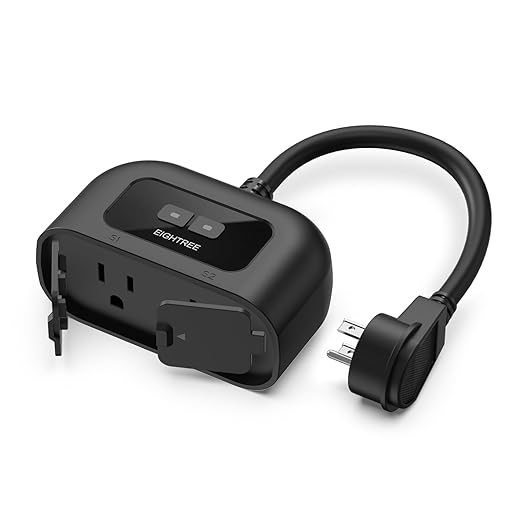 EIGHTREE 5GHz Outdoor Smart Plug Waterproof IP44, WiFi Smart Outlet Plug with 2 Independently Controlled Outlets, Compatible with Alexa & Google Assistant, Voice&Remote Control, Timer&Schedule, 1 Pack