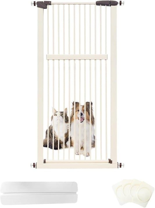 Lumizone Extra Tall Pet Gate 55.12" High Pressure Mounted 30.12"-34.05" Extra Wide (9 Sizes) 1.37" Gap for Cat Dog Stairs Doorway Hallway No Drilling Auto-Close (30.12"-34.05" W, Cream White)