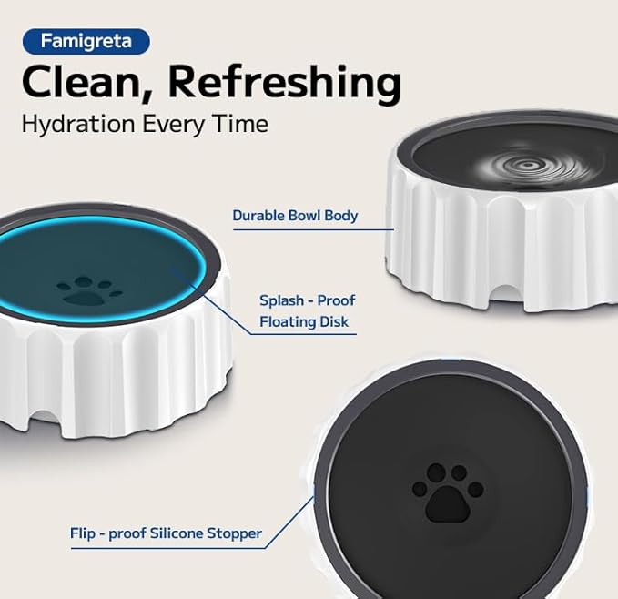 Dog Water Bowl 70oz/2L Large Capacity Water Dispenser No Spill Non Slip No Splash Pet Slow Feeder No Drip Vehicle Carried Travel Slow Drinking Bowl for Dogs Cat(Dark Grey)