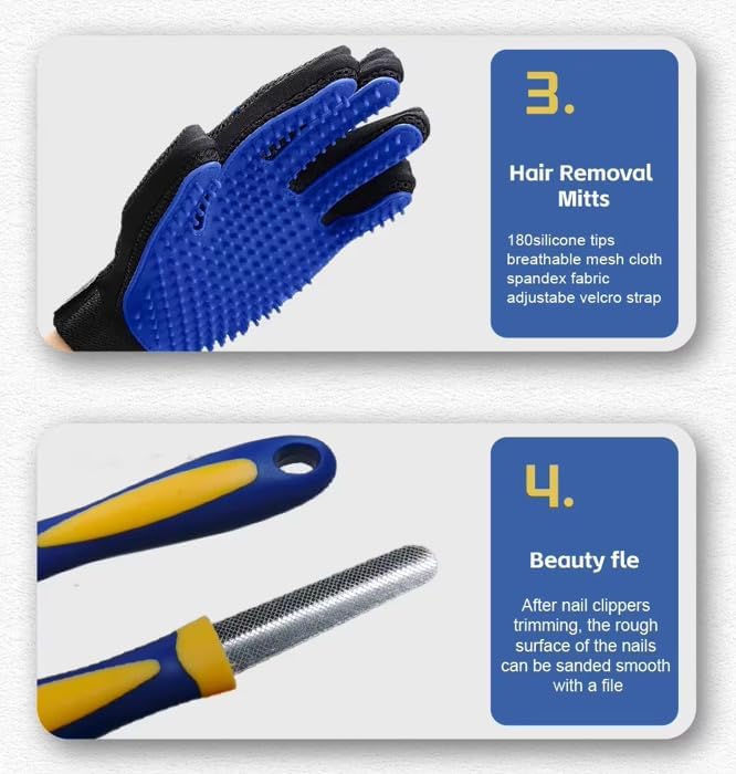 Professional 8-Piece Pet Grooming Kit for Dogs & Cats – Deshedding Brush, Nail Clippers, Scissors, Comb, Grooming,Beauty File,Collapsible Dog Bowls,pet Toothbrush,Glove & Travel Case