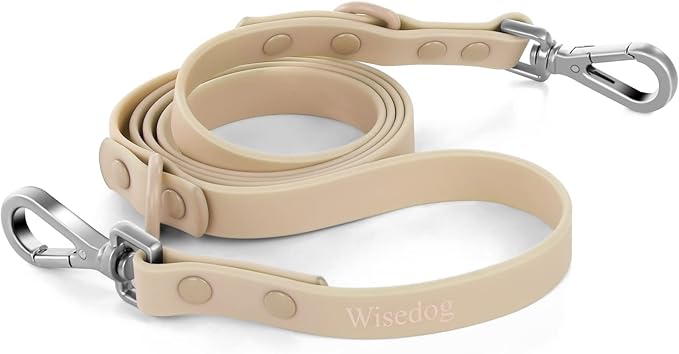 Wisedog Waterproof Dog Leash – 5ft/6ft Adjustable with 2 Metal Swivel Hooks, Easy to Clean Dog Leashes for Small, Medium, Large Breed Dogs (Sand Color L)