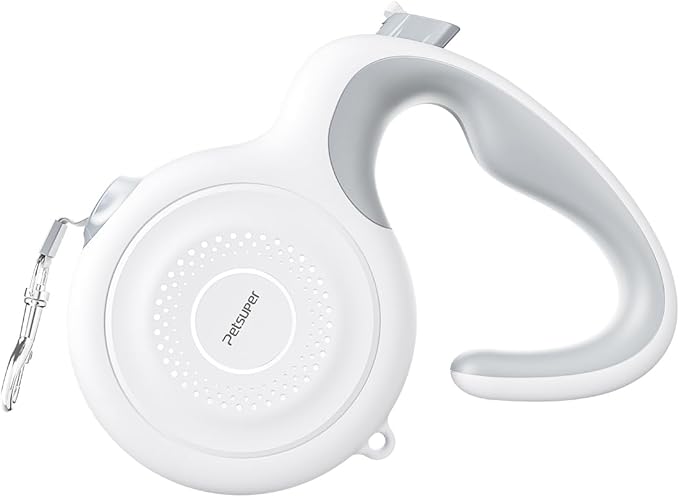 AutoBrake Retractable Dog Leash for Small and Medium Dogs, 360° Tangle-Free Dog Leash and 10Ft Strong Nylon Tape, Ergonomically Comfortable and Lightweight Grip Handle (White)