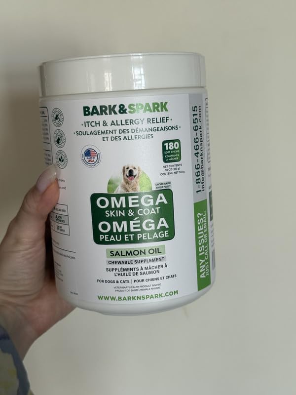 BARK&SPARK Omega 3 for Dogs - 360 Fish Oil Treats for Dog Shedding, Skin Allergy, Itch Relief, Hot Spots Treatment - Joint Health - Skin and Coat Supplement - EPA & DHA Fatty Acids - Salmon Oil