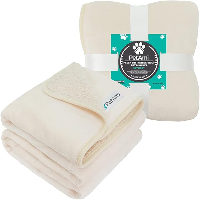 PetAmi Waterproof Dog Blanket Sherpa Fleece, Pet Medium Large Dogs, Reversible Cat Throw Bed Couch Sofa Furniture Protector, Soft Plush Microfiber (X-Large 60x80, Beige), X-Large (60x80)