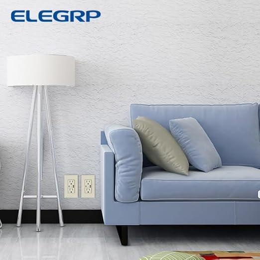 ELEGRP USB Wall Outlet, Tamper Resistant Receptacle with USB A & C Ports, 20 Amp NEMA 5-20R Plug, Wall Plate Included, UL Listed, Matte Light Almond