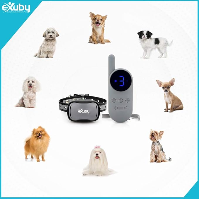 eXuby - Tiny Shock Collar for Small Dogs 5-15lbs - Smallest Collar on The Market - Sound, Vibration, & Shock - 9 Intensity Levels - Pocket-Size Remote - Long Battery Life - Water-Resistant - Gray