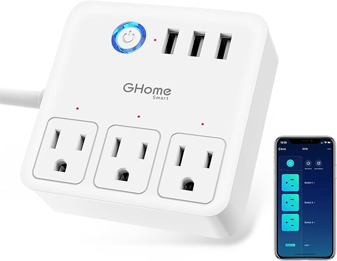 GHome Smart Power Strip Surge Protector 10A, Smart Plug That Works with Alexa & Google Home, 6 in 1 WiFi Outlets with APP Control, White Extension Cord 2.4G WiFi Only, ETL FCC Listed, No Hub Needed