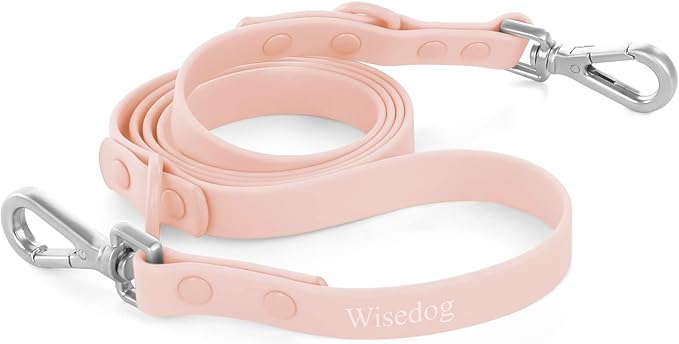 Wisedog Waterproof Dog Leash – 5ft/6ft Adjustable with 2 Metal Swivel Hooks, Easy to Clean Dog Leashes for Small, Medium, Large Breed Dogs (Gossamer Pink,L)