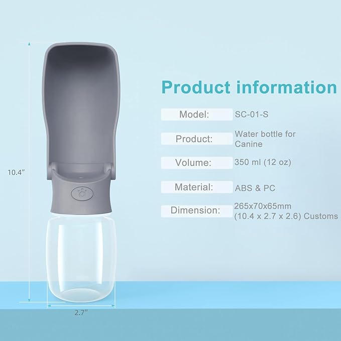 Portable Dog Water Bottle for Walking 19 OZ or 12 OZ Portable Pet Water Bottles for Puppy Small Medium Large Dogs Water Dispenser Pet Water Bowl Dog Accessories (19OZ Blue) (12OZ Grey)