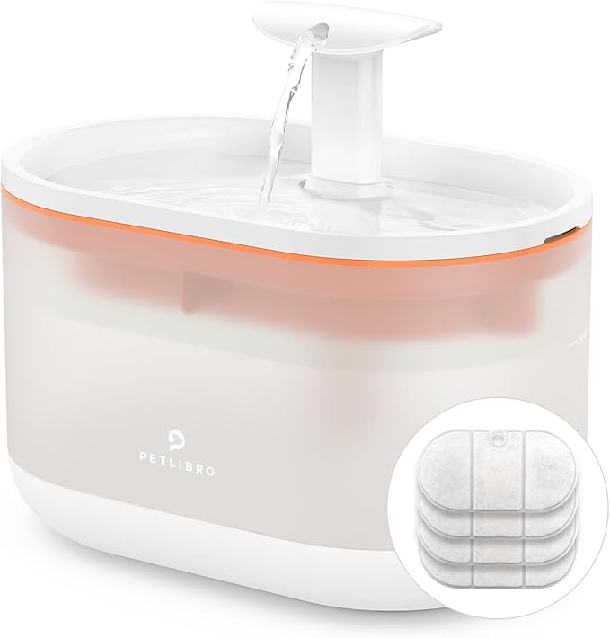 PETLIBRO 2.1L Automatic Cat Water Fountain, Ultra-Quiet Indoor Pet Water Dispenser with Dual Flow Modes, Visible Water Window & Multi-Layer Filter System, BPA-Free, Orange