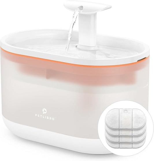 PETLIBRO 2.1L Automatic Cat Water Fountain, Ultra-Quiet Indoor Pet Water Dispenser with Dual Flow Modes, Visible Water Window & Multi-Layer Filter System, BPA-Free, Orange
