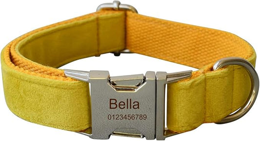 Dog Collar Custom Personalized Engraved Name and Phone Number for Puppy Small Medium Large Pets (L, Yellow)
