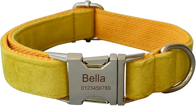 Dog Collar Custom Personalized Engraved Name and Phone Number for Puppy Small Medium Large Pets (XL, Yellow)