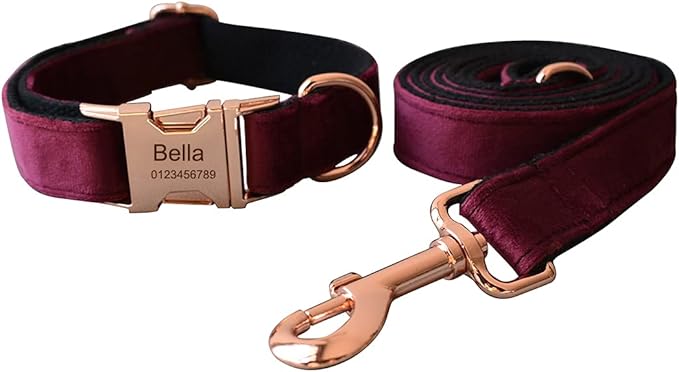 Dog Collar Custom Personalized Engraved Name and Phone Number for Puppy Small Medium Large Pets (L, Red Wine)