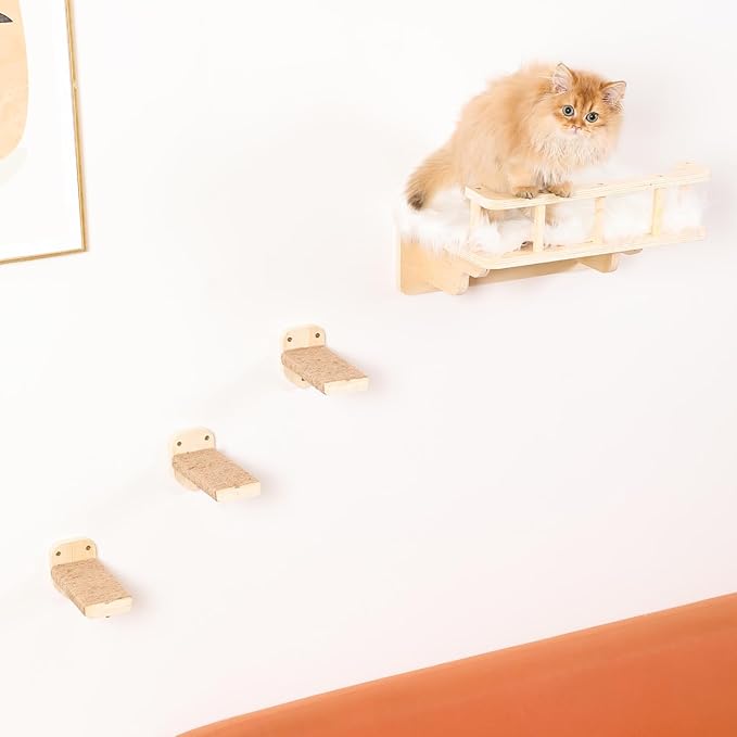 Cat Wall Shelf with 3 Cat Wall Steps,Cat Wall Shelves with Plush Coverd,Cat Climbing Shelf for Indoor Cat,Cat Wall Furniture Cat Shelf for Wall (Wood)