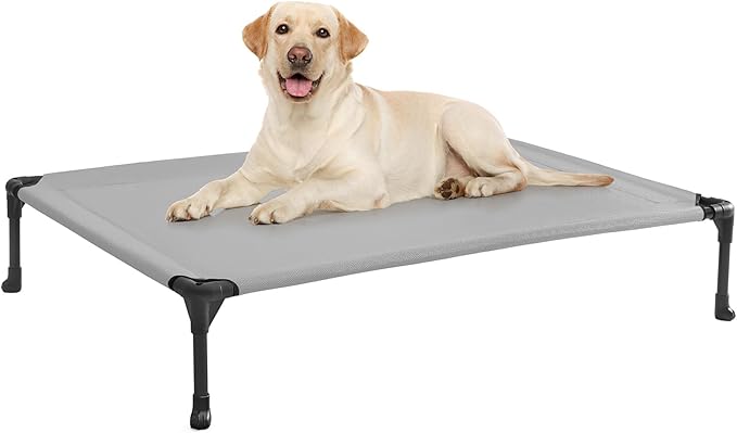 Veehoo Outdoor Elevated Dog Bed Large Sized Dogs, Large Cooling Raised Dog Cots Beds Training Platform Off Ground Hammock with Breathable Mesh, No-Slip Feet, 42"x30", Grey