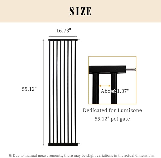 Lumizone Extra Tall Pet Gate 55.12" High Pressure Mounted 16.73" Wide Extension kit 1.37" Gap (16.73" W, Black)