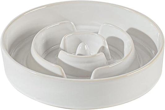 Ceramic 1.6 Cup Dog Bowl Slow Feeder for Large and Medium Dog, 8.2inch Pet Slow Dish, Stop Bloat, Preventing Choking(Single Bowl, Reactived Glaze -White)