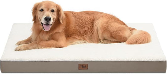 Orthopedic Dog Bed for Extra Large Dogs, XL Waterproof Comfort Pet Bed for Large Sized Dog, Egg Crate Foam Pet Bed with Removable Washable Cover, Khaki White