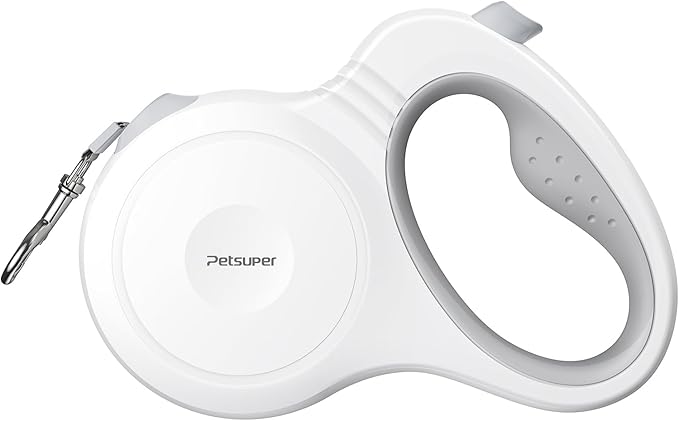 16Ft Retractable Dog Leash for Small, Medium & Large Dogs with One-Hand Brake Lock, Ergonomic Comfort Grip Handle, 360° Tangle-Free Swivel and Strong Nylon Tape (White)