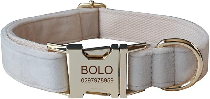 Dog Collar Custom Personalized Engraved Name and Phone Number for Puppy Small Medium Large Pets (L, Cream)