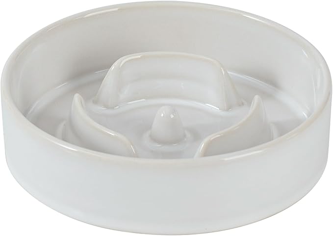 Ceramic 0.9 Cup Dog Bowl Slow Feeder for Small Dog and Cat, 6.1inch Pet Slow Dish, Stop Bloat, Preventing Choking(Single Bowl, Reactived Glaze -White)