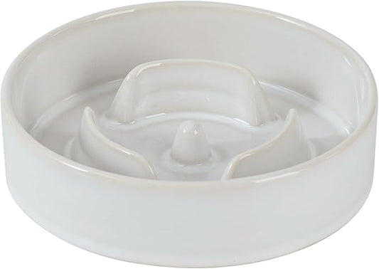 Ceramic 0.9 Cup Dog Bowl Slow Feeder for Small Dog and Cat, 6.1inch Pet Slow Dish, Stop Bloat, Preventing Choking(Single Bowl, Reactived Glaze -White)