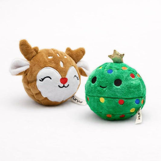 Flourish Pets 2 in 1 Large Prancer Christmas Multi-Layer Chew Toy for Active Dogs | Non-Toxic BPA Free Double Stitched Soft Fabric and Long-Lasting Dog Plush Toys (Large Prancer Tree Pack)