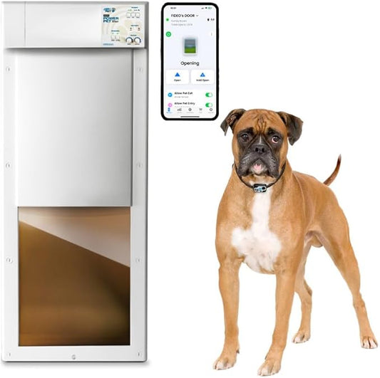 New, Improved Power PET Automatic WiFi Dog Door by High Tech Pet, Operated by Ultrasonic Pet Collar, App Controlled, Air Tight with Secure Auto Dead Bolt Lock and 24-7 Entry & Exit Timers - Large