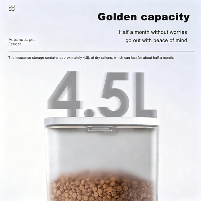 Smart Automatic Pet Feeder with 2K HD Camera & Night Vision, 4.5L Large Capacity, Anti-Jam System, Voice Recorder, Dual Power, App Control, Programmable Feeding for Cats/Dogs (White)