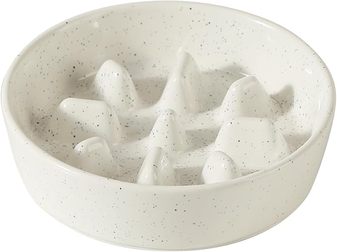Ceramic 0.9 Cup Dog Bowl Slow Feeder, 6.1inch Slow Dog Food Bowl for Small Dog and Cat, Stop Bloat, Preventing Choking(Single Bowl, Vanilla White)