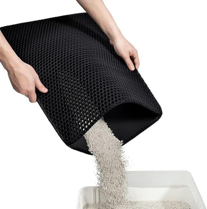 cat Litter mat (23" x 15") Black, Double Layer, Waterproof, Odor-Free, Easy to Clean