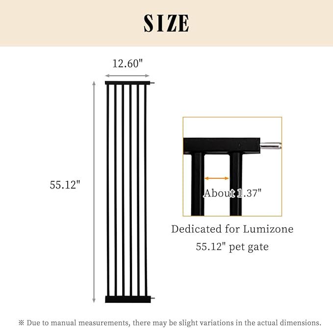 Lumizone Extra Tall Pet Gate 55.12" High Pressure Mounted 12.60" Wide Extension kit 1.37" Gap (12.60" W, Black)