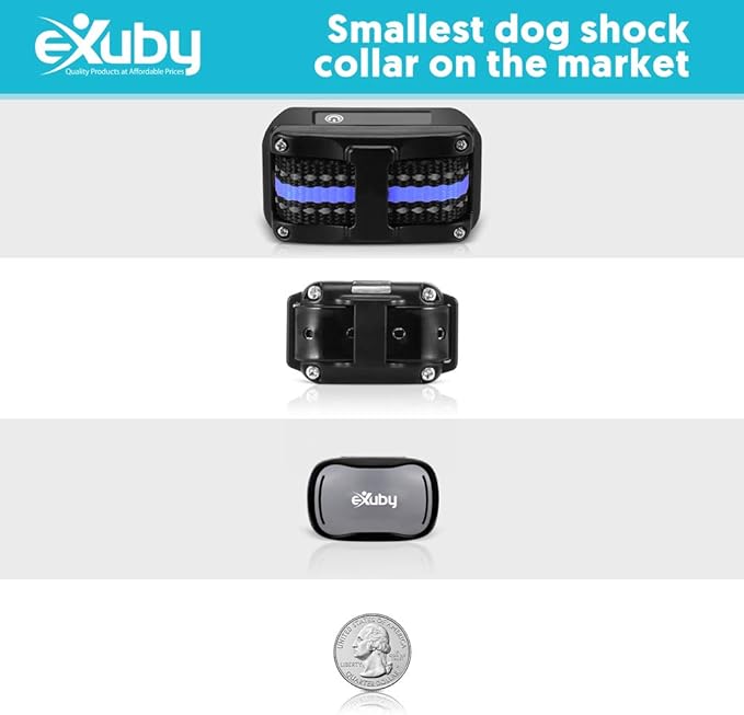 eXuby - Tiny Shock Collar for Small Dogs 5-15lbs - Smallest Collar on The Market - Sound, Vibration, & Shock - 9 Intensity Levels - Pocket-Size Remote - Long Battery Life - Water-Resistant - Gray