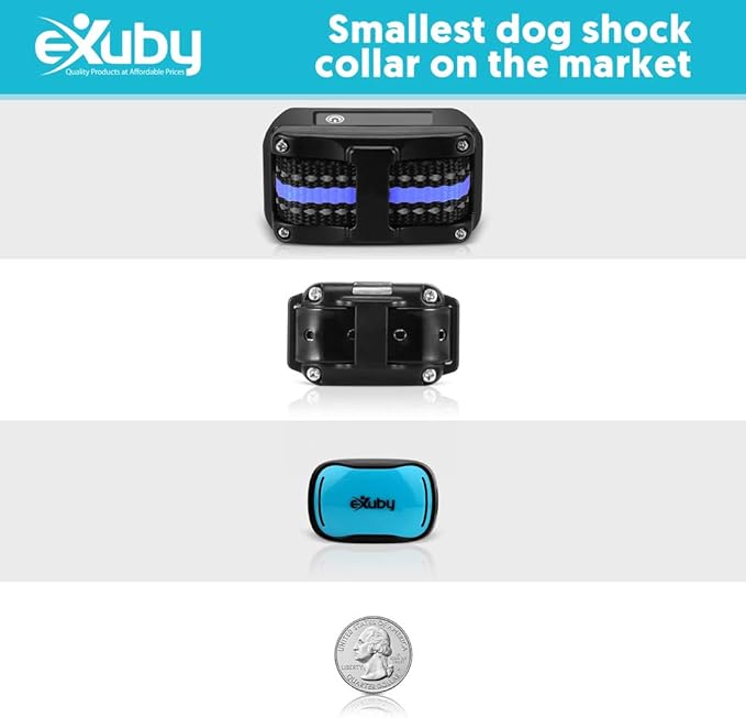 eXuby - Tiny Shock Collar for Small Dogs 5-15lbs - Smallest Collar on The Market - Sound, Vibration, & Shock - 9 Intensity Levels - Pocket-Size Remote - Long Battery Life - Water-Resistant (Teal)