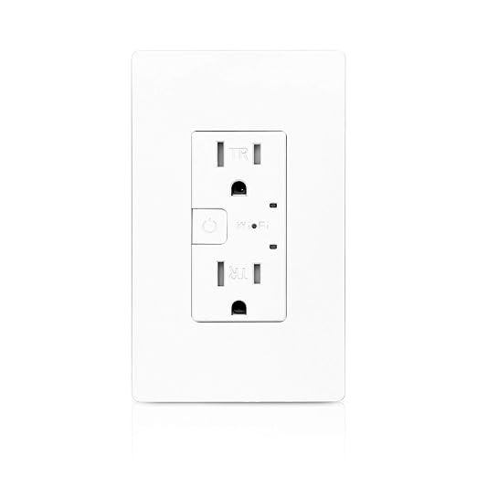 Smart Wall Outlet, 2 Individually Controlled Ports, 15Amp TR Receptacle Compatible with Alexa and Google Assistant, 2.4 GHz WiFi Outlet, Remote Control, White, ETL & FCC Approval