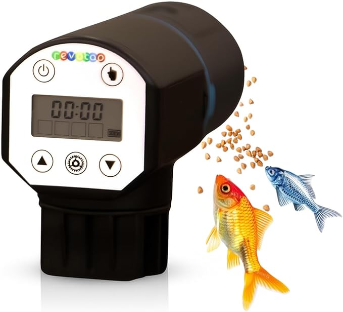 Auto Fish Feeder for Aquariums – Automatic Timer Dispenser with LCD Display & Adjustable Settings – Great for Vacation or Daily Feeding