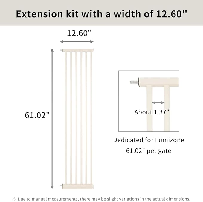 Lumizone Extra Tall Cat Gate Extension Kit 61.02" High Pressure Mounted 12.6" Extra Wide 1.37" Gap No Drilling Tall Pet Gate for Dogs (Cream, 12.60" W)
