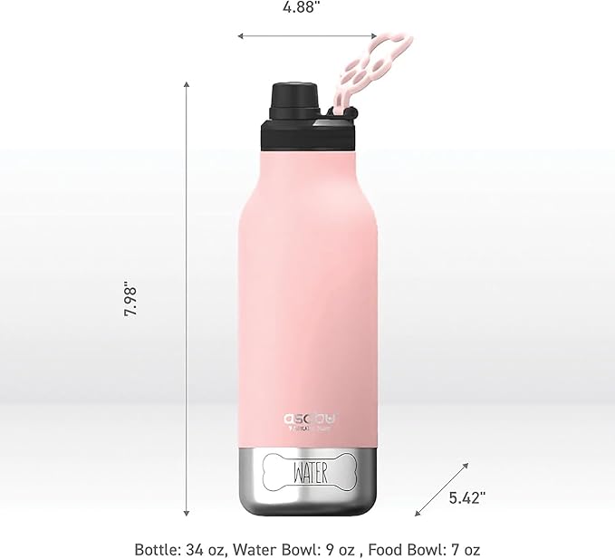 Asobu Dog Barky Bottle – Insulated Stainless Steel Water Bottle with 2 Removable Dog Bowls for Food, Treats & Water – Pet-Friendly Travel Bottle for Hiking, Road Trips & Outdoor Adventures