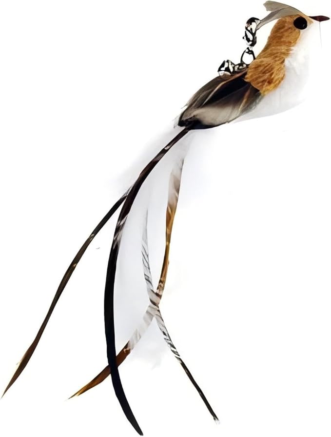 Interactive Suction Cup Cat Toy for Indoor Cat, Long Tail Feather Bird, Spring Wire Suctions to Ground, Hands Free Bird Simulation Cat Toy Wand Set that Sticks to Floor, Feathers & Bells