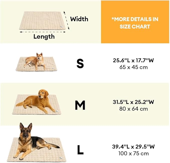 FUNNY FUZZY Self Heating Dog Bed, Waterproof Self Warming Pad for Cats & Dogs, Cozy Plush Warm Pet Mat with Removable Washable Cover - ThermoPad, 39.4"×29.5", Khaki