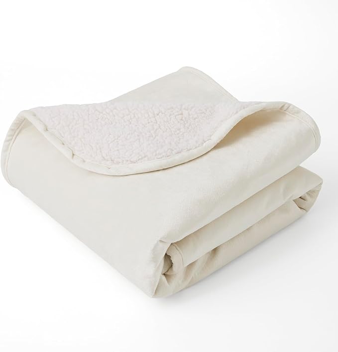 Waterproof Dog Blankets for Large Dogs, Washable Pet Blanket for Indoor Cats, Plush Sherpa Puppy Throw Furniture Protector for Bed Couch Sofa(40"x50",L,Beige)