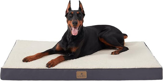 Bedfolks Orthopedic Dog Bed for Jumbo Dogs - Egg Foam Dog Crate Bed with Removable Waterproof Cover, Pet Bed Mat Suitable for Dogs and Pets Up to 150 lbs (54 x 44 x 4 inches, Grey)