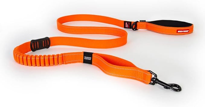 EzyDog Zero Shock Dog Leash - Shock Absorbing Bungee Leash for Dogs That Pull or Excite - Dual Handle and Reflective for Large, Medium, or Small Dogs (72-Inch, Orange)