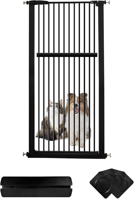 Lumizone Extra Tall Pet Gate 55.12" High Pressure Mounted 30.12"-34.05" Extra Wide (9 Sizes) 1.37" Gap for Cat Dog Stairs Doorway Hallway No Drilling Auto-Close (30.12"-34.05" W, Black)