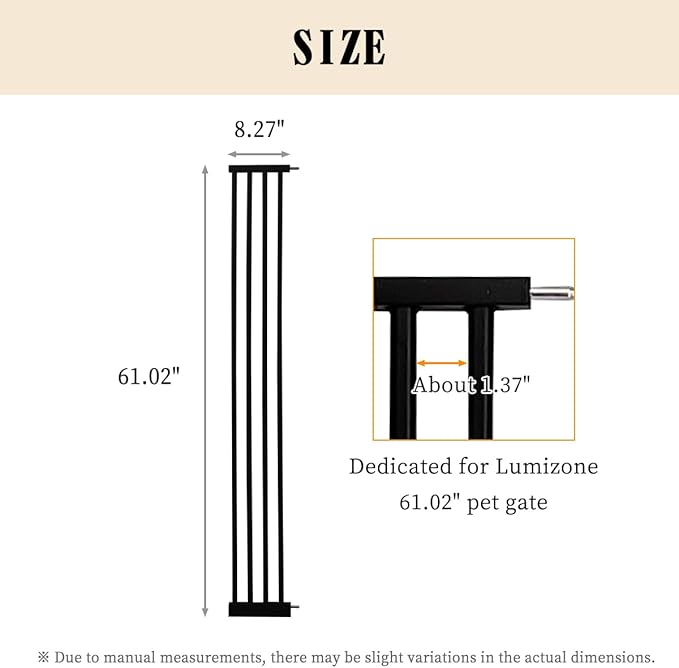 Lumizone Extra Tall Cat Gate Extension Kit 61.02" High Pressure Mounted 8.27" Extra Wide 1.37" Gap No Drilling Tall Pet Gate for Dogs (Black, 8.27" W)
