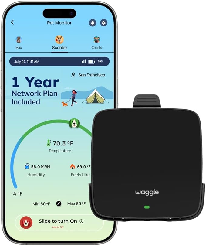 Waggle 4G Pet Temperature Monitor – 1-Year Subscription Included – No Wi-Fi Needed – Real-Time App/SMS/Email Alerts – RV, Car & Home Safety Device with Power-Outage Notifications