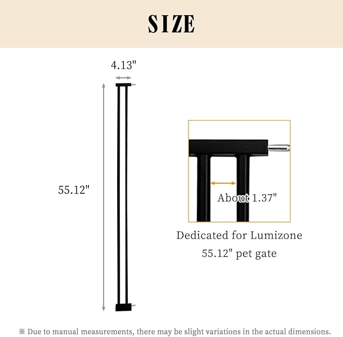 Lumizone Extra Tall Pet Gate 55.12" High Pressure Mounted 4.13" Wide Extension kit 1.37" Gap (4.13" W, Black)