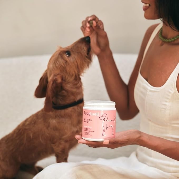 WagWell Allergy & Itch Chews – Vet-Formulated, All Natural, Made in The USA – Plant-Based Dog Allergy Chews with Colostrum and Spirulina – Supports Dog Allergy Relief and Digestive Health, 60 Chews