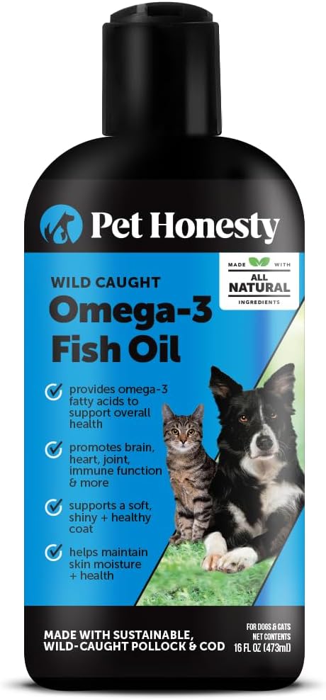 Omega 3 Fish Oil Supplement for Dogs & Cats (16oz), Wild Caught Omega 3 Fish Oil for Skin and Coat Health, Supports Shedding, Skin & Coat, Immunity, Joint, Brain & Heart, EPA + DHA
